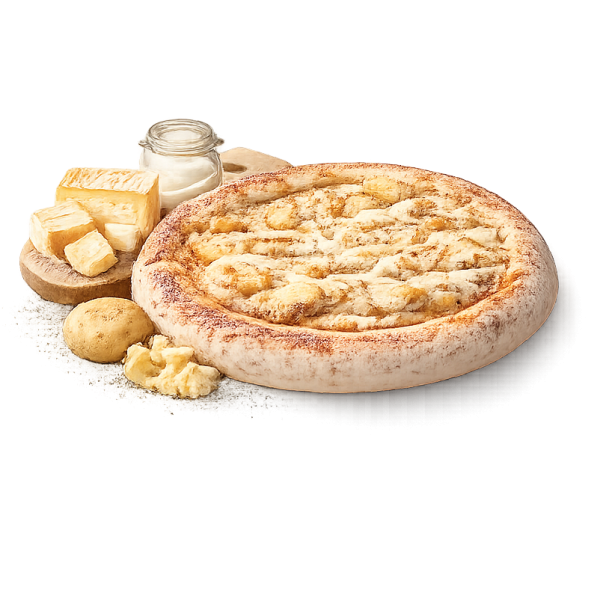 Pizza Maroilles à Vervins - Crème fraîche, Maroilles et pommes de terre sur pâte fraîche artisanale
