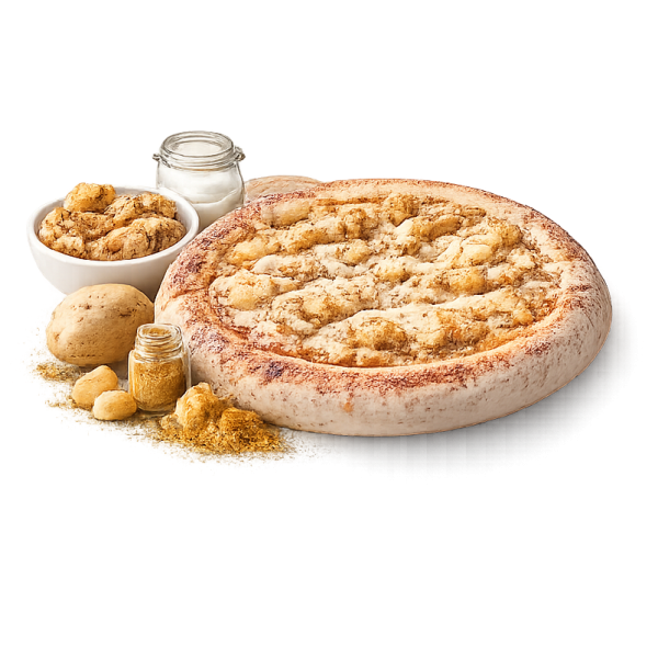 Pizza Vervinoise à Vervins - Crème fraîche, poulet, pommes de terre et chicken curry sur pâte fraîche artisanale