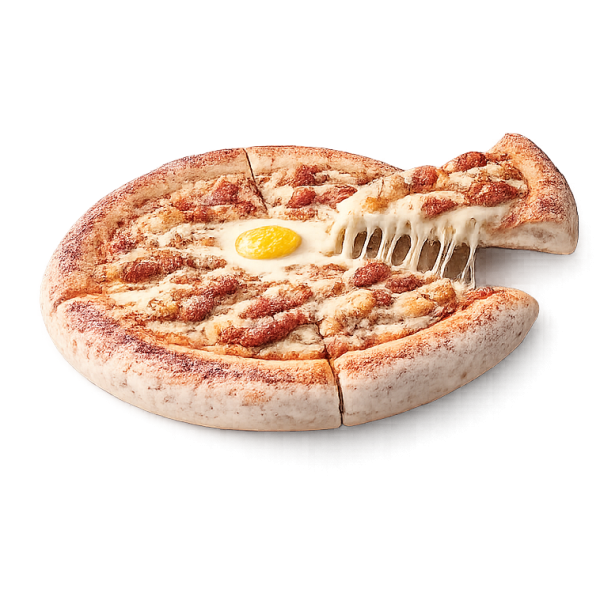 Pizza Texas à Vervins - Crème fraîche, merguez, bacon et œufs sur pâte fraîche artisanale