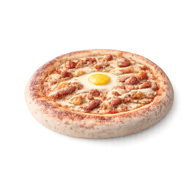 Pizza Texas à Vervins - Crème fraîche, merguez, bacon et œufs sur pâte fraîche artisanale