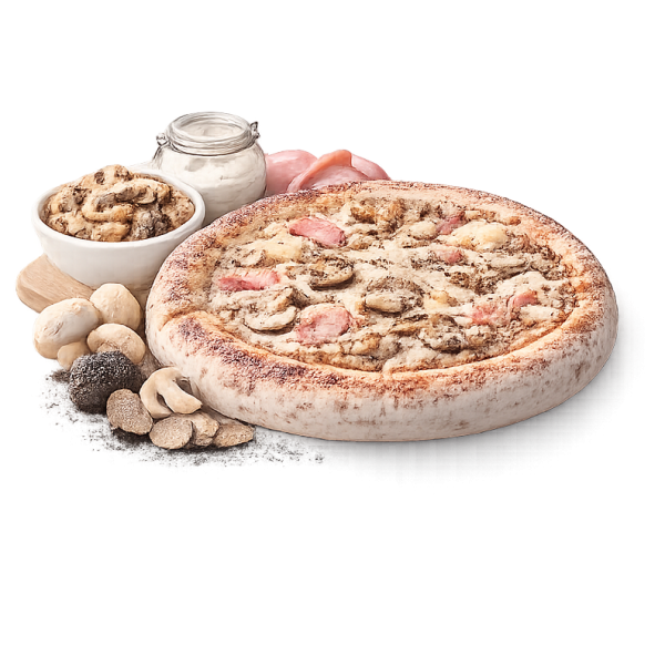 Pizza Truffe à Vervins - Crème truffe, jambon et champignons sur pâte fraîche artisanale